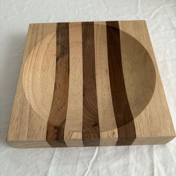 Ulu Chopping Bowl Board Medium Wood Stripe 8”x8” - Picture 10 of 16